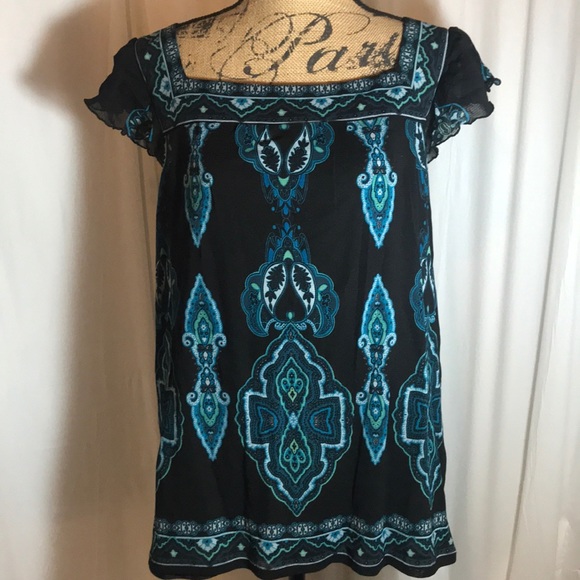 🆕 Axcess Flutter Sleeve Square Neck Blouse Black - Picture 1 of 6